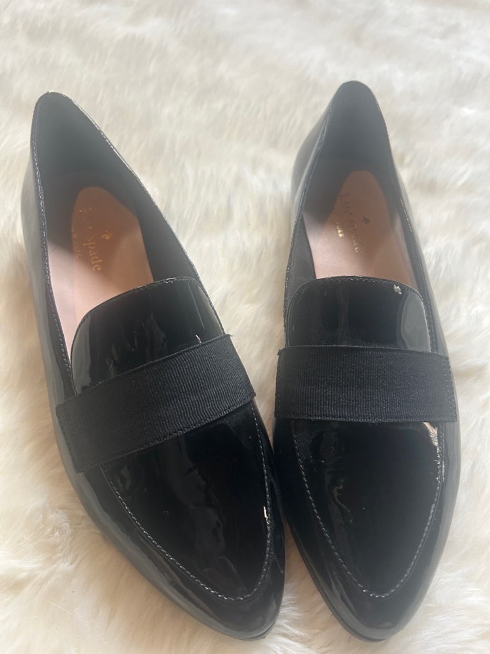kate spade Glossy Black Patent Leather Loafers with Elastic Strap